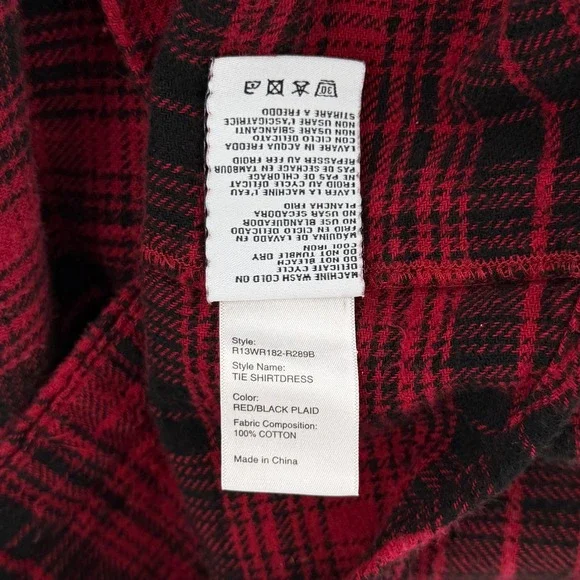 R13 Tie Flannel Midi Shirt Dress Women XS Red Black Plaid Grunge Asymmetric - Picture 11 of 16